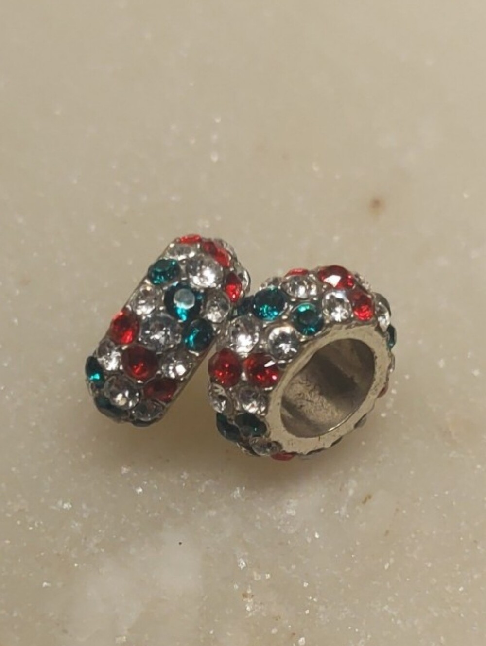 Brighton Set of Two Holidays Glitz Glitter Spacer Beads Red Green & Clear
